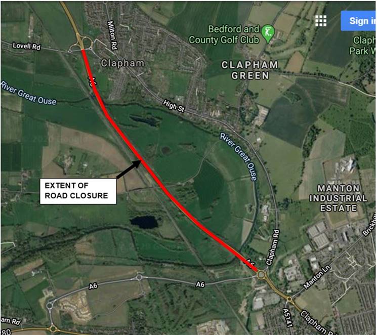 Map of affected A6 dual carriageway