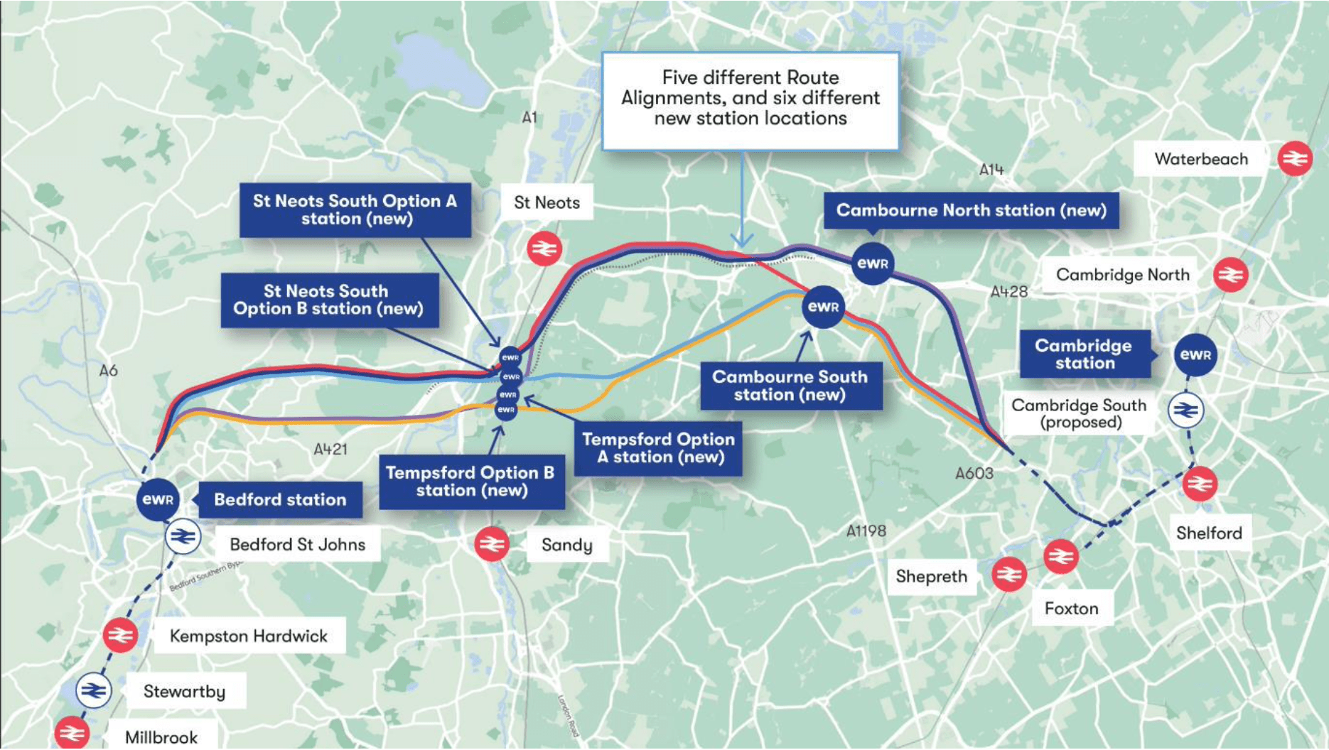 East - West rail proposed routes